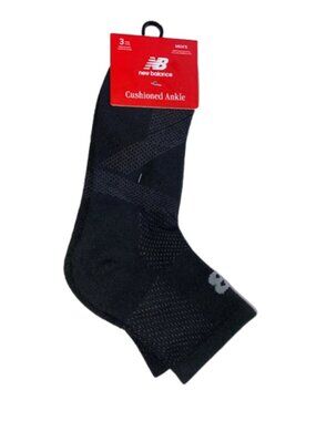 New Balance 3 Pair Men's Black Cushioned Ankle Socks Shoe Size 8-12.5